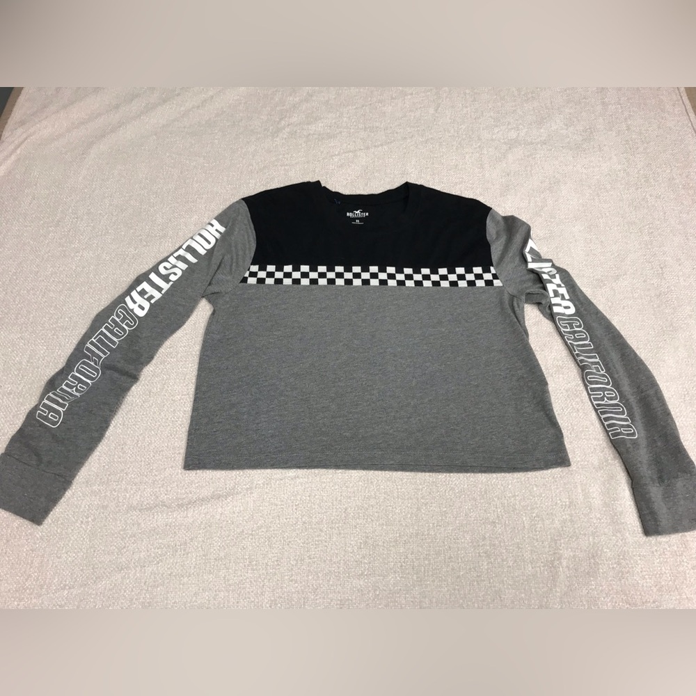 Hollister California Long Sleeve Checkerboard Logo Shirt XS Black Gray